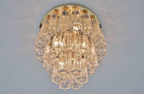 1970`s brass chandelier with glass shades by Limburg, German